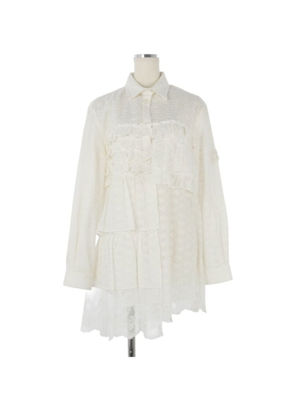 Moncler Simone Rocha Camicia Shirt Blouse Cut Work Embroidery Lace Asymmetry